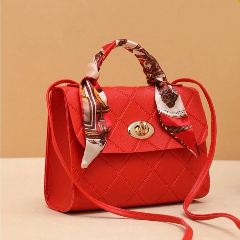 ⚠️Clearance Red Silk Scarf Handle Crossbody Bag - Picture 3 of 6